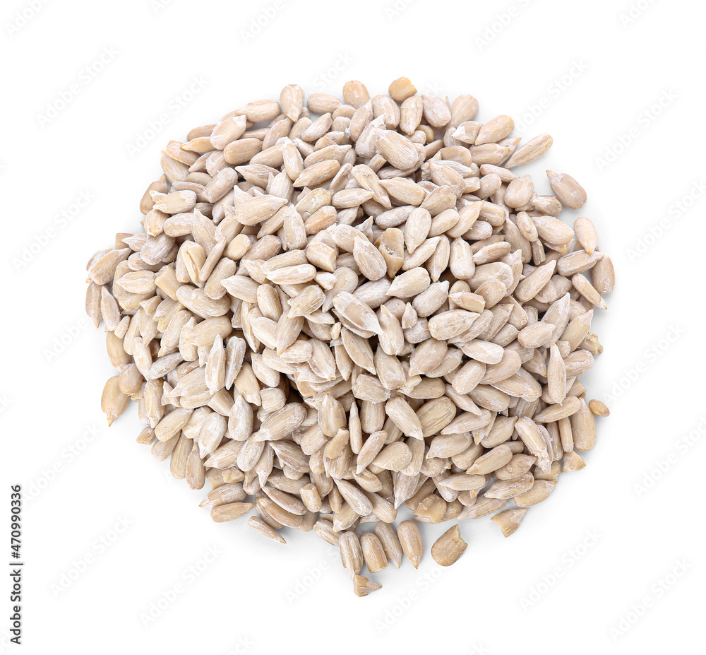 Heap of sunflower seeds on white background Heap of sunflower seeds on white background
