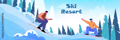 men snowboarding and skiing people doing activities christmas new year holidays ski pass winter vacation