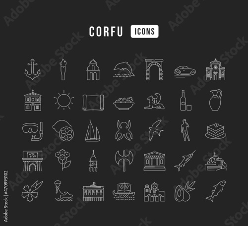 Set of linear icons of Corfu