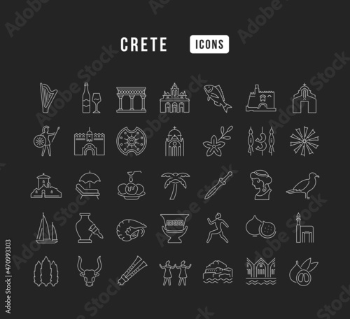 Set of linear icons of Crete