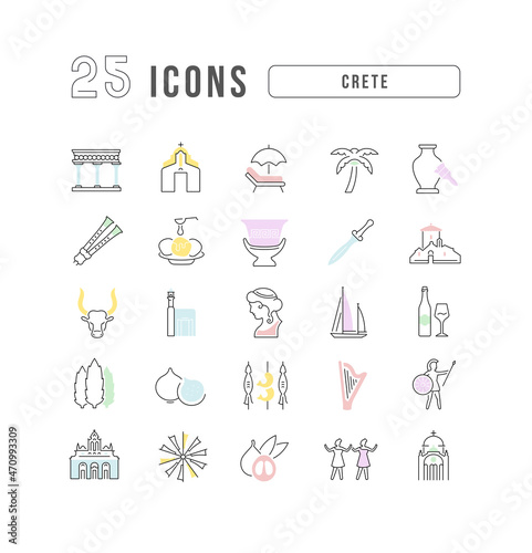 Set of linear icons of Crete photo