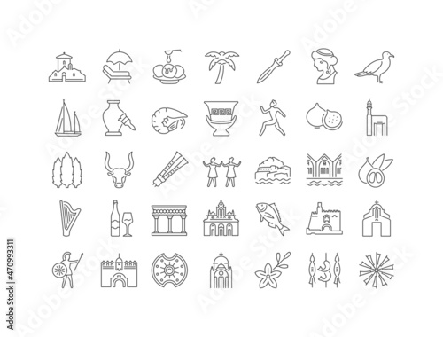 Set of linear icons of Crete