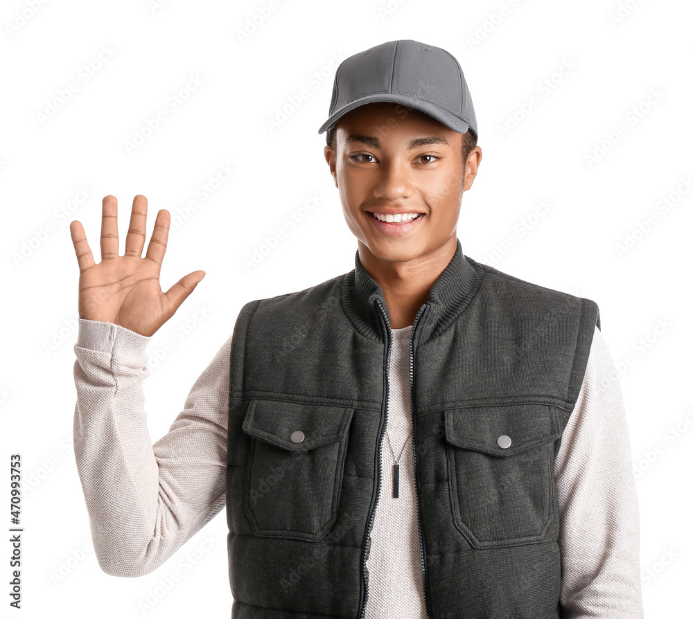 Handsome stylish African-American guy on white background Handsome stylish African-American guy on white background