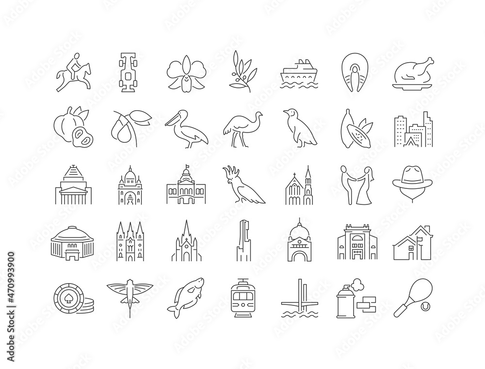 Set of linear icons of Melbourne
