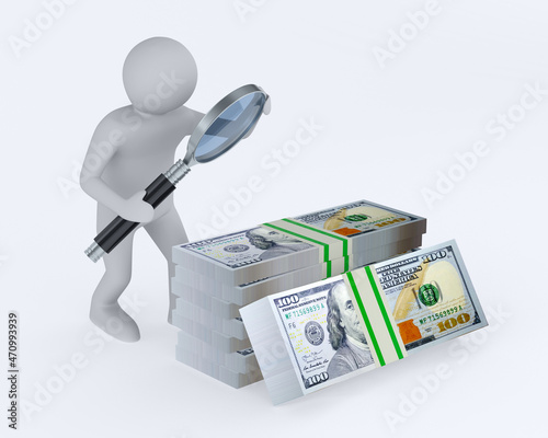 man with magnifier and mone...