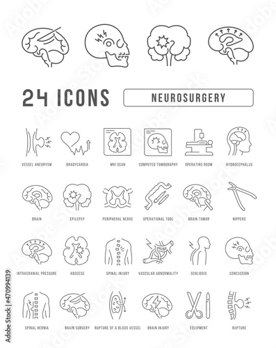 Set of linear icons of Neurosurgery
