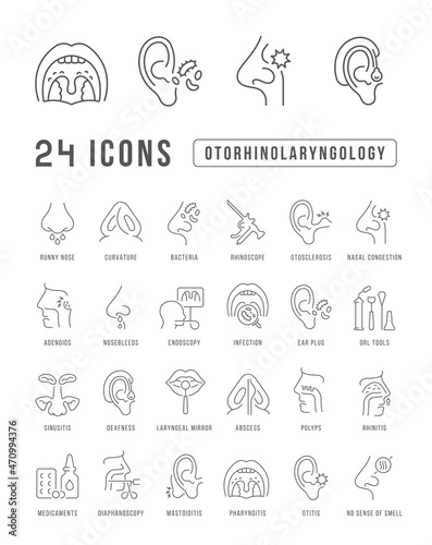 Set of linear icons of Otorhinolaryngology