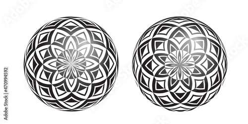 Set od 3D spherical shapes with geometric pattern.
