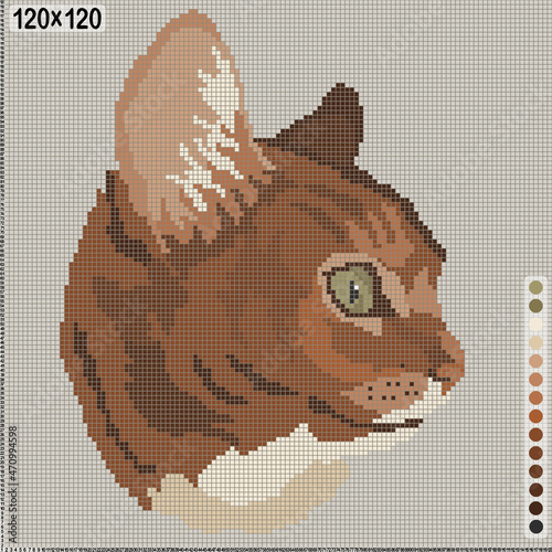 pattern for cross stitch or knitting - portrait of abyssinian cat