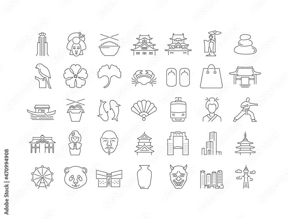 Set of linear icons of Osaka Set of linear icons of Osaka