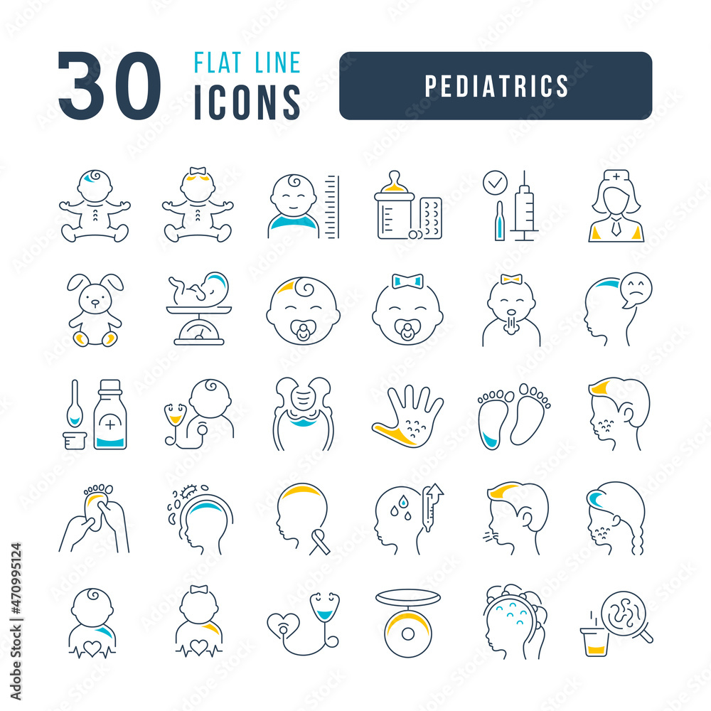 Set of linear icons of Pediatrics Set of linear icons of Pediatrics