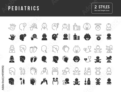 Set of simple icons of Pediatrics