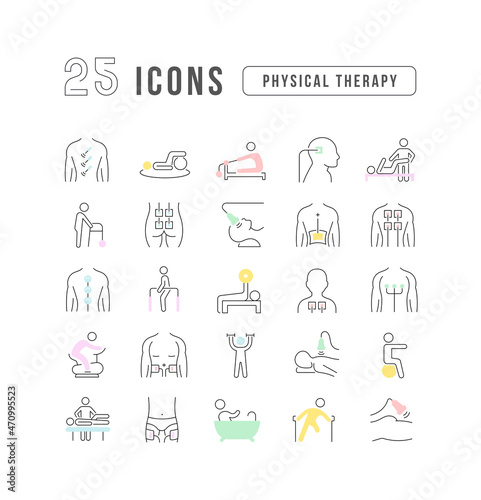 Physical Therapy. Collection of perfectly thin icons for web design, app, and the most modern projects. The kit of signs for category Medicine.