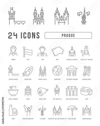 Prague. Collection of perfectly thin icons for web design, app, and the most modern projects. The kit of signs for category Education.