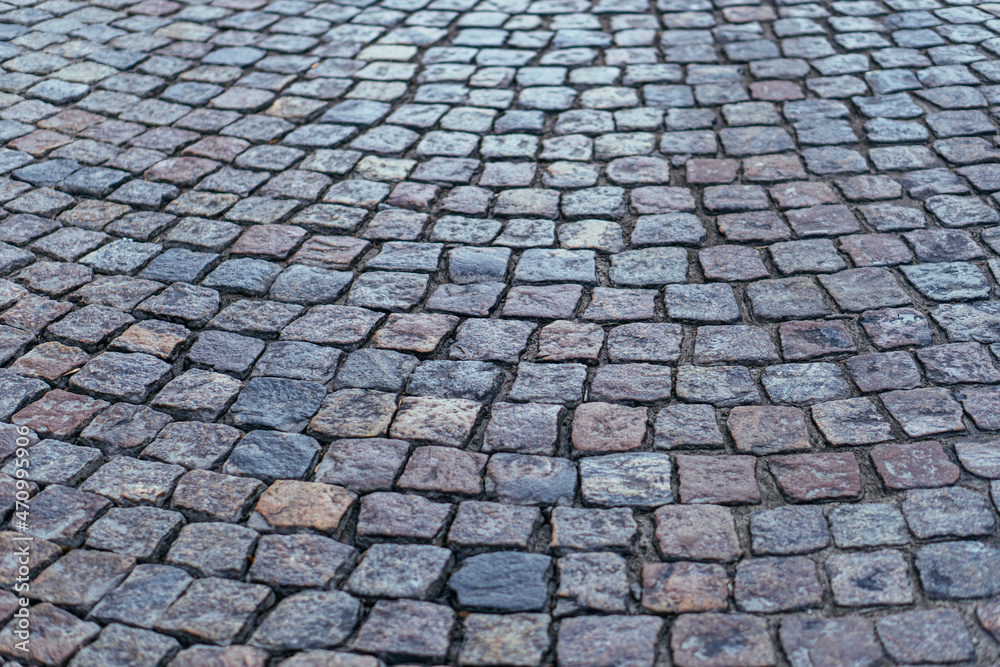 Paving stones pathway texture. Cobblestone road pattern for background