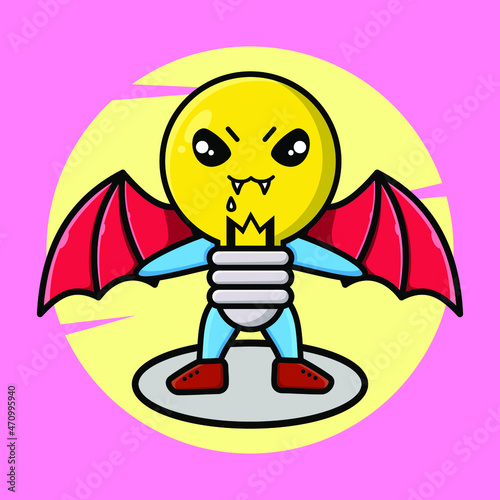 Lamp mascot cartoon character as dracula with wings in cute style for t-shirt, sticker, logo element, poster