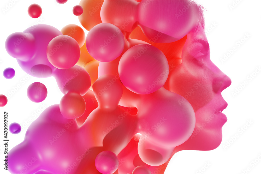 Surreal portrait of a woman combined with fluid spheres Surreal portrait of a woman combined with fluid spheres