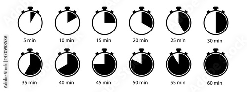 Timer, clock, stopwatch isolated icon set. Cooking time. Vector illustration.