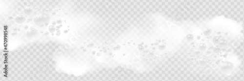 Bath foam with shampoo bubbles isolated on a transparent background. Vector shave, foam mousse with bubbles top view template for your advertising design. photo