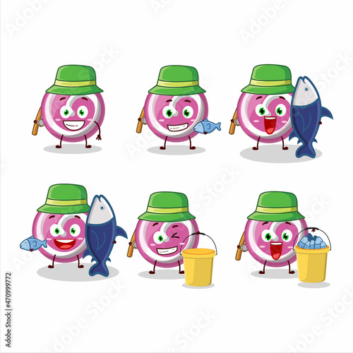 A fisherman pink sweet candy cartoon picture catch a big fish