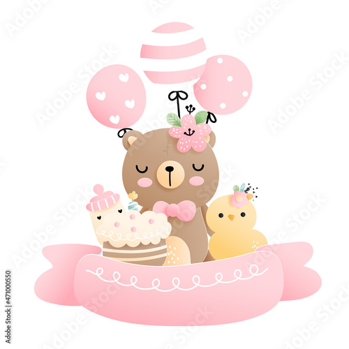 Baby animal, baby birthday for birthday card