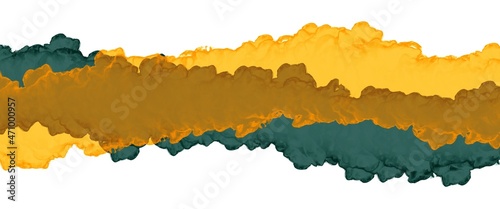 Minimal autumn green and yellow color mix abstract alcohol ink background with layered smoke texture wave elements, hand painted artwork, free white copy sprace, original wallpaper photo