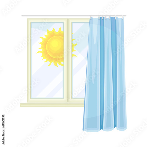 Window with sun shining through the glass. Good morning concept cartoon vector illustration