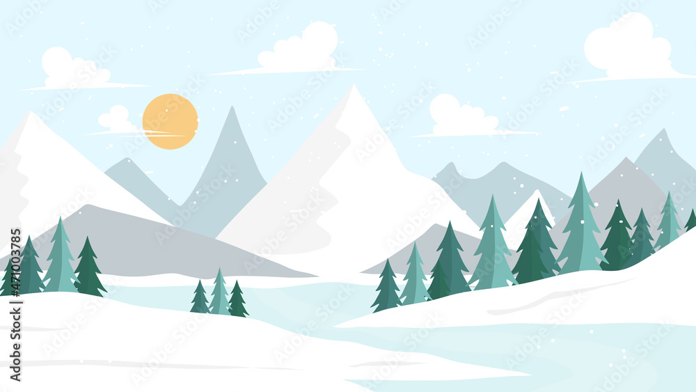 Landscape view natural , mountains and pine tree  , Flat Modern design, illustration Vector EPS 10