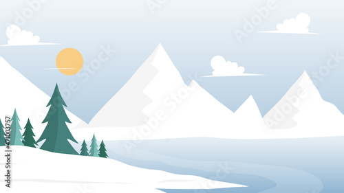 Landscape view natural , mountains and pine tree  , Flat Modern design, illustration Vector EPS 10