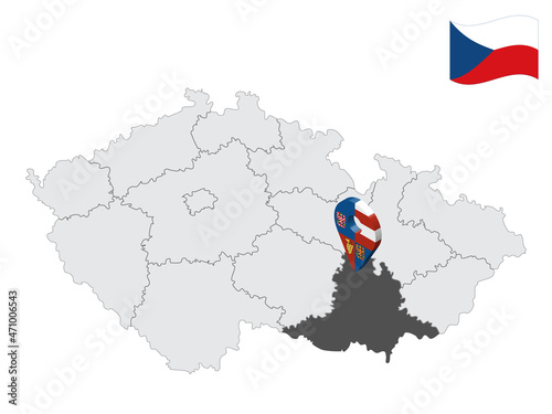 Location South Moravian Region on map Czech Republic. 3d location sign similar to the flag of South Moravian. Quality map  with  Regions of the Czech Republic for your design. EPS10