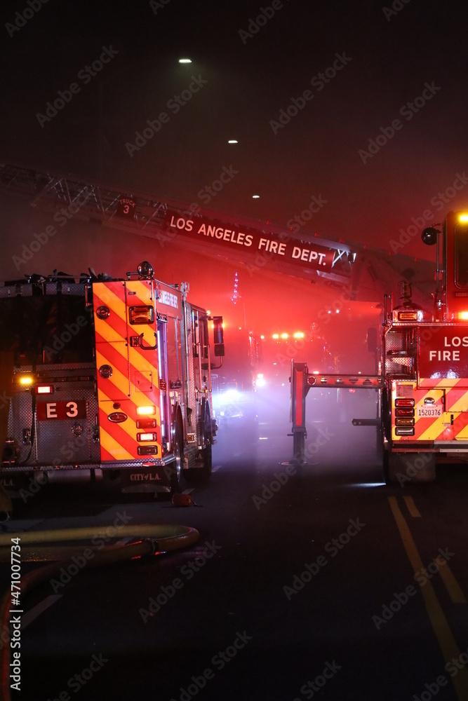 Los Angeles Fire Dept. working a twostory fire in Downtown Los Angeles. Stock Photo Adobe Stock