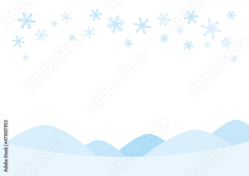 Fototapeta Naklejka Na Ścianę i Meble -  雪山に雪が降っている風景の背景イラスト　テンプレート　コピースペース　シンプル