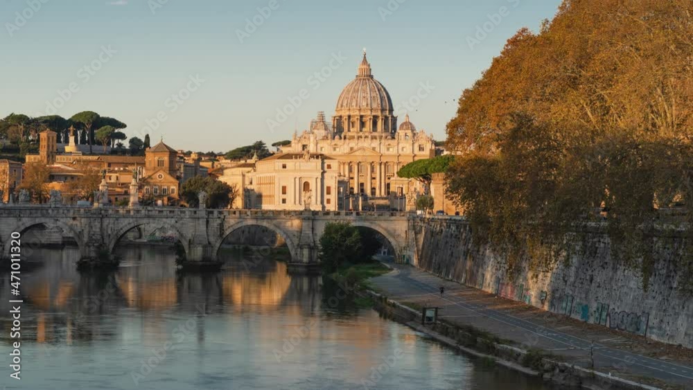 hyper lapse of St. Peter's Basilica, Sant Angelo Bridge, Vatican, Rome, Italy hyper lapse of St. Peter's Basilica, Sant Angelo Bridge, Vatican, Rome, Italy
