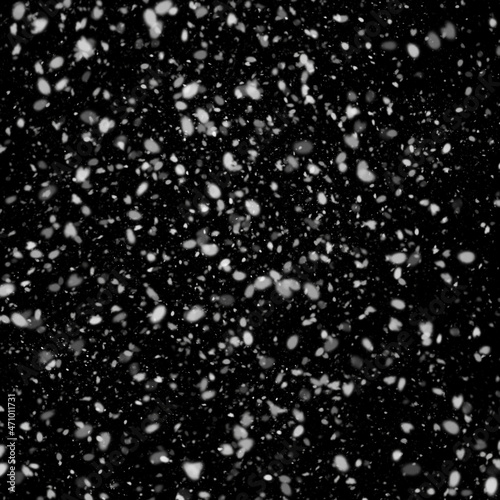 Abstract particle fall overlay background, Bokeh of white snow on a black background. Assorted flying and moving particle can be used as snow, dust, ashes, water drop.