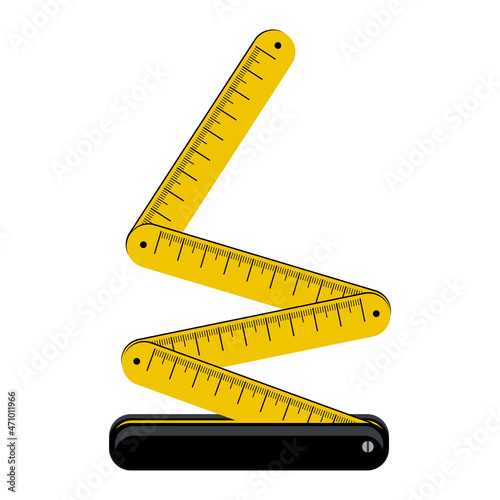 yellow folding pocket meter, measuring tool, color vector illustration isolated on a white background in a flat design