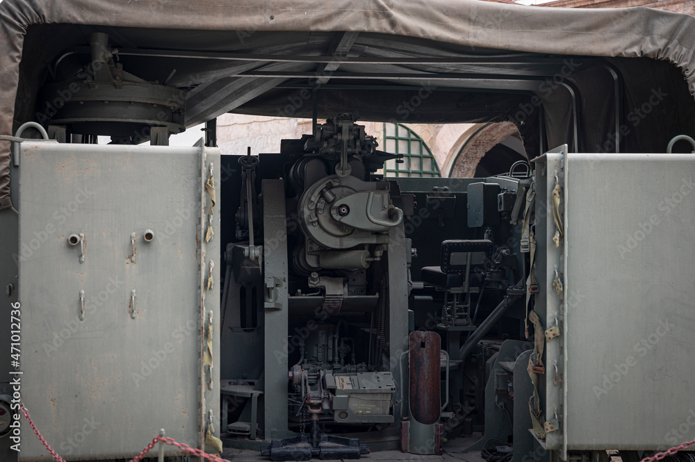 Interior detail of an offensive military vehicle, self-propelled howitzer model M-44 Interior detail of an offensive military vehicle, self-propelled howitzer model M-44