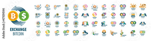 A set of vector logos of Bitcoin exchange on a white background