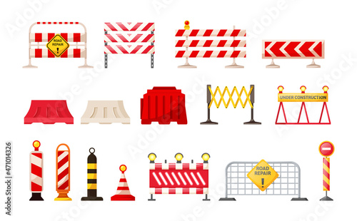 Obraz na plátně Traffic road repair barriers set