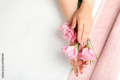 Concept of hand care on white background