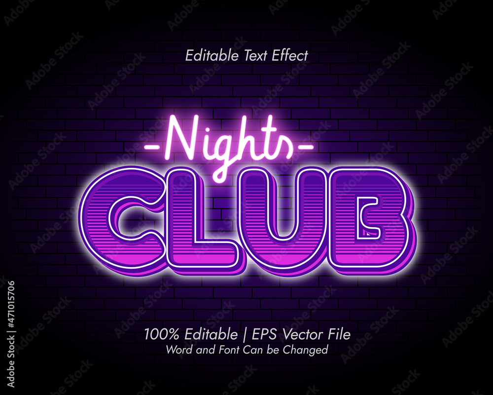 Nights Club editable text effect neon style vector Nights Club editable text effect neon style vector