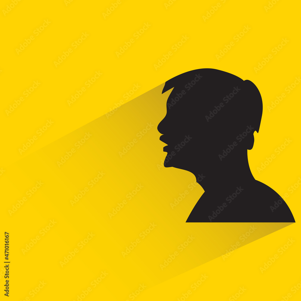 silhouette man face with drop shadow on yellow background