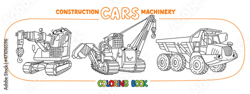 Funny constuction cars with eyes Coloring book set