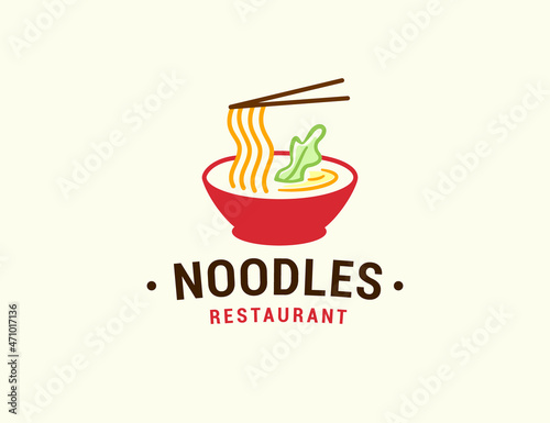 Restaurant logo with red bowl and noodle food icon concept