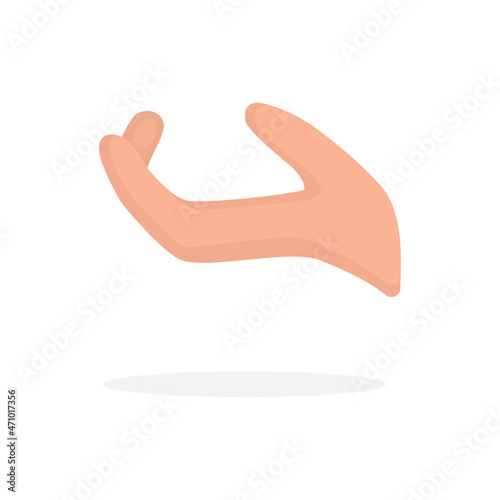 Hand palm up. Outstretched hand. Hand begs to something. Hand cartoon style, hand drawn vector illustration. Part of set.