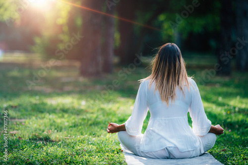 Meditating by the Water, Green Nature Background