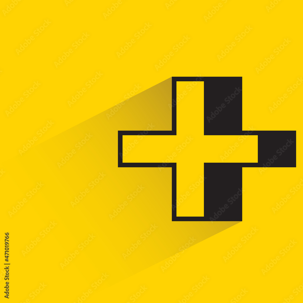 Fototapeta premium plus and add symbol with shadow on yellow background