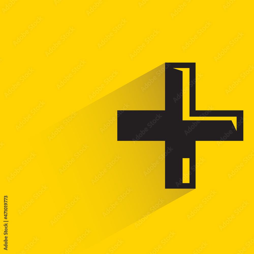 Fototapeta premium plus and add symbol with shadow on yellow background