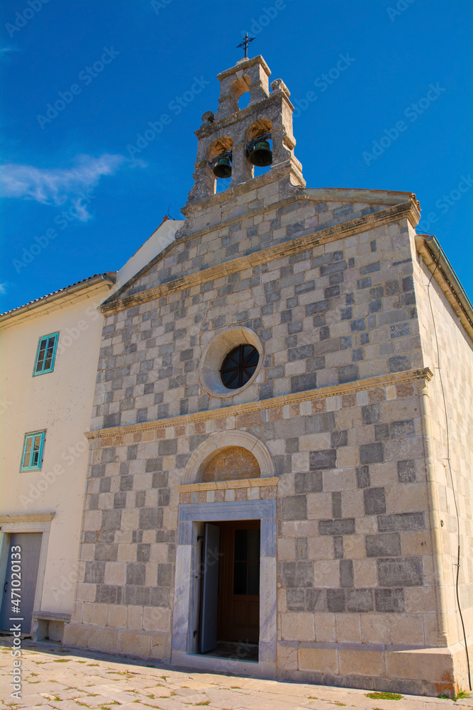 Fototapeta premium The 16th century church at Glavotok on the coast of Krk Island in Primorje-Gorski Kotar County, western Croatia 