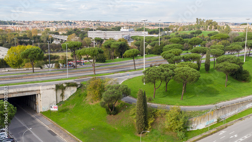Aerial view of the Via Cristoforo Colombo in Rome  Italy. The street connects the southern suburbs to the city center.