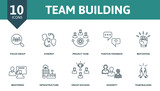 Team Building icon set. Collection of simple elements such as the focus group, synergy, project team, positive feedback, diversity, infrastructure, team building.